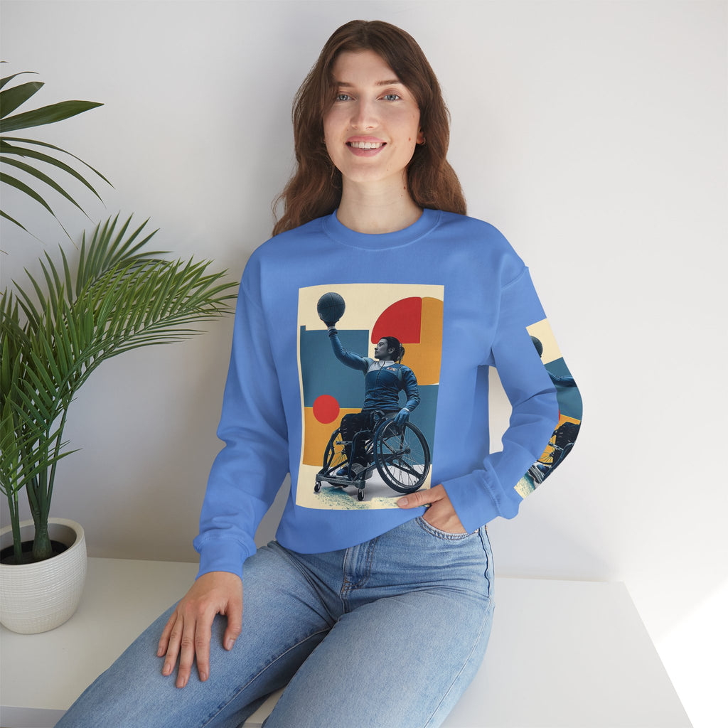 Inclusive WheelChair Basket Sports Themed Sweatshirt for Empowerment, Unisex Heavy Blend Crewneck, Inspirational Gift for Activists