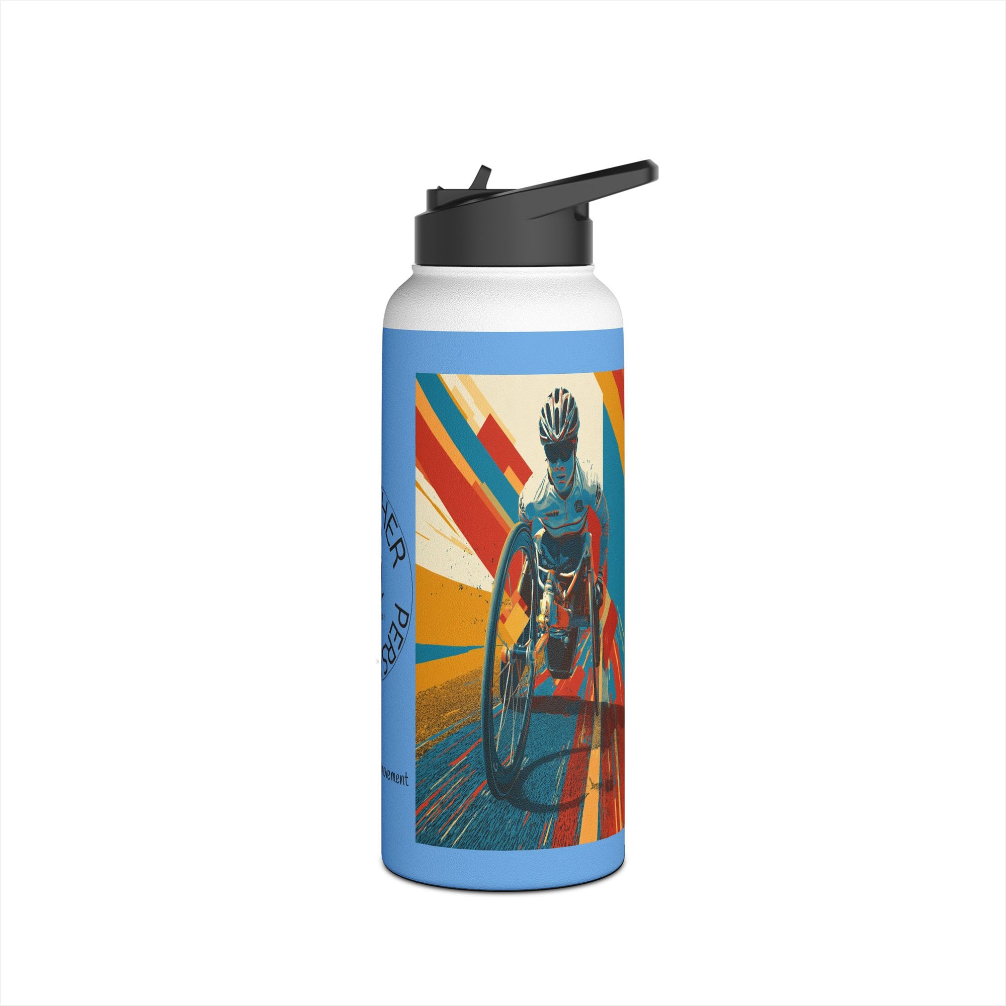 Colorful Stainless Steel Water Bottle – Para-sport Wheelchair Course Design, Eco-Friendly Hydration, Gift Idea for All Athletes, Travel Mug, Fitness Accessory