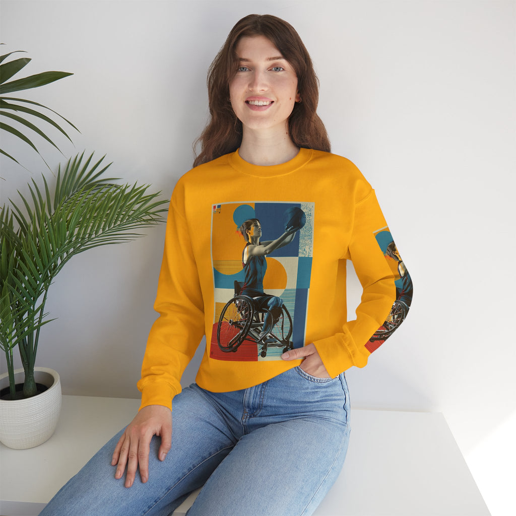 Inclusive WheelChair Basket Sports Themed Sweatshirt for Empowerment, Unisex Heavy Blend Crewneck, Inspirational Gift for Activists