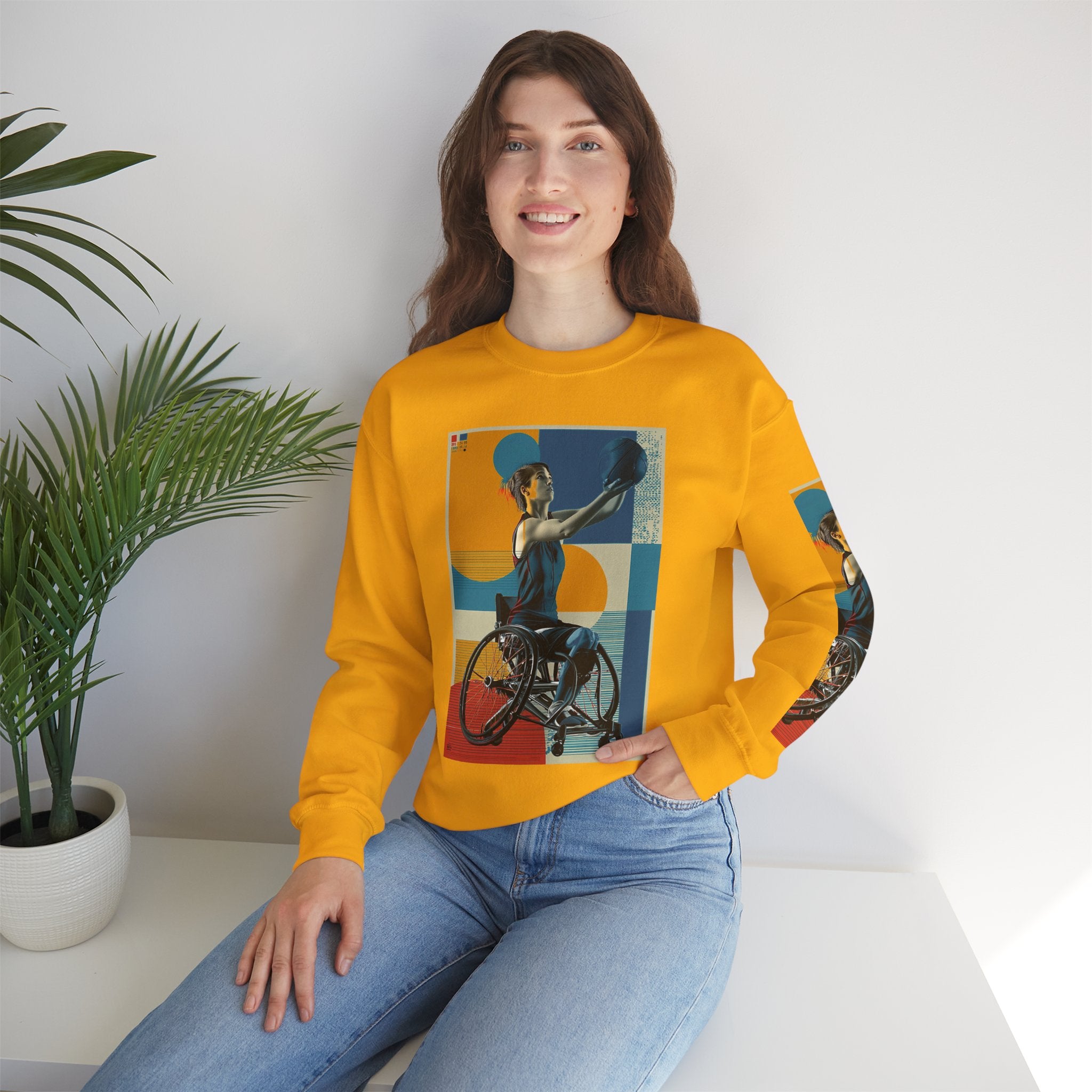 Inclusive WheelChair Basket Sports Themed Sweatshirt for Empowerment, Unisex Heavy Blend Crewneck, Inspirational Gift for Activists