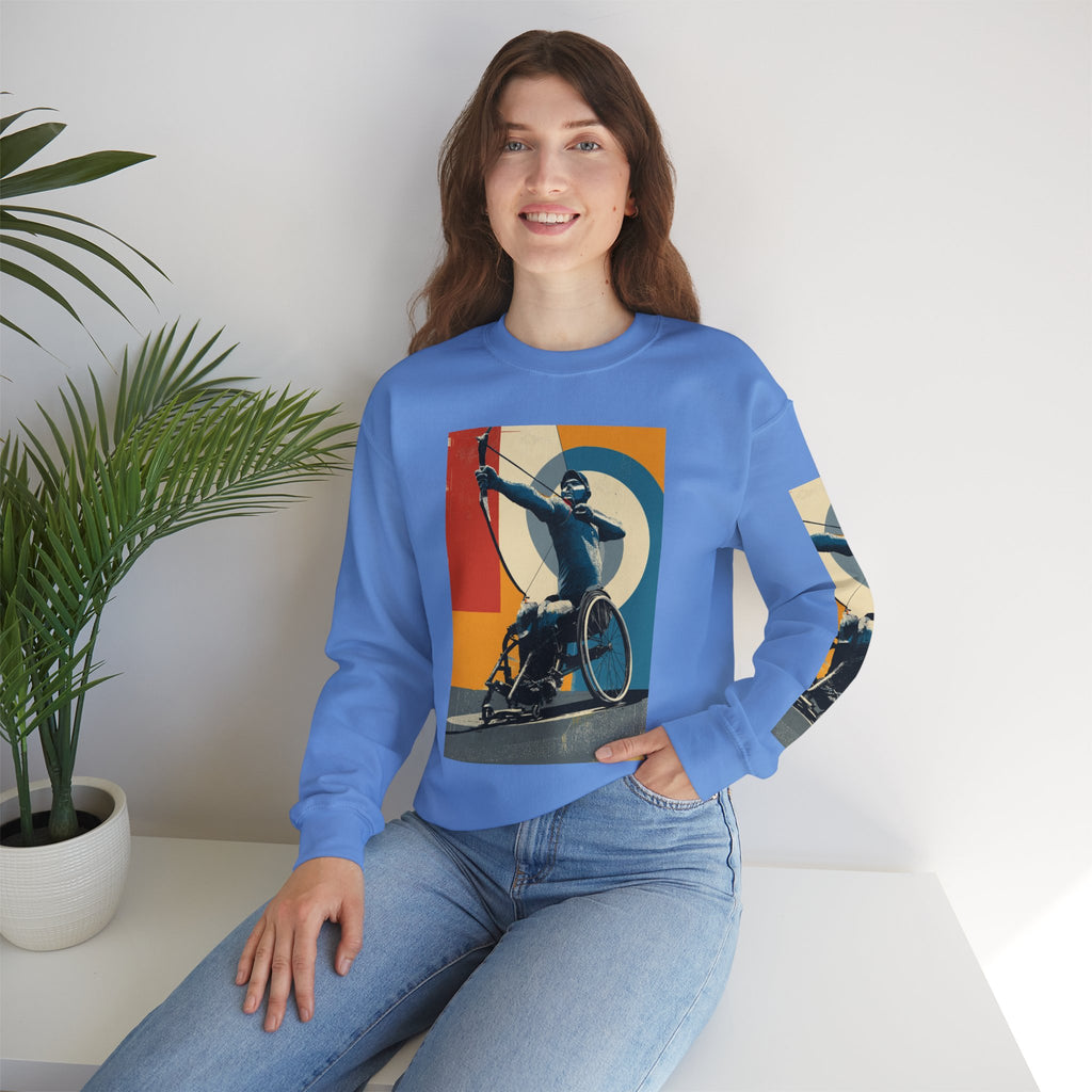 Inclusive WheelChair Archery Sports Themed Sweatshirt for Empowerment, Unisex Heavy Blend Crewneck, Inspirational Gift for Activists