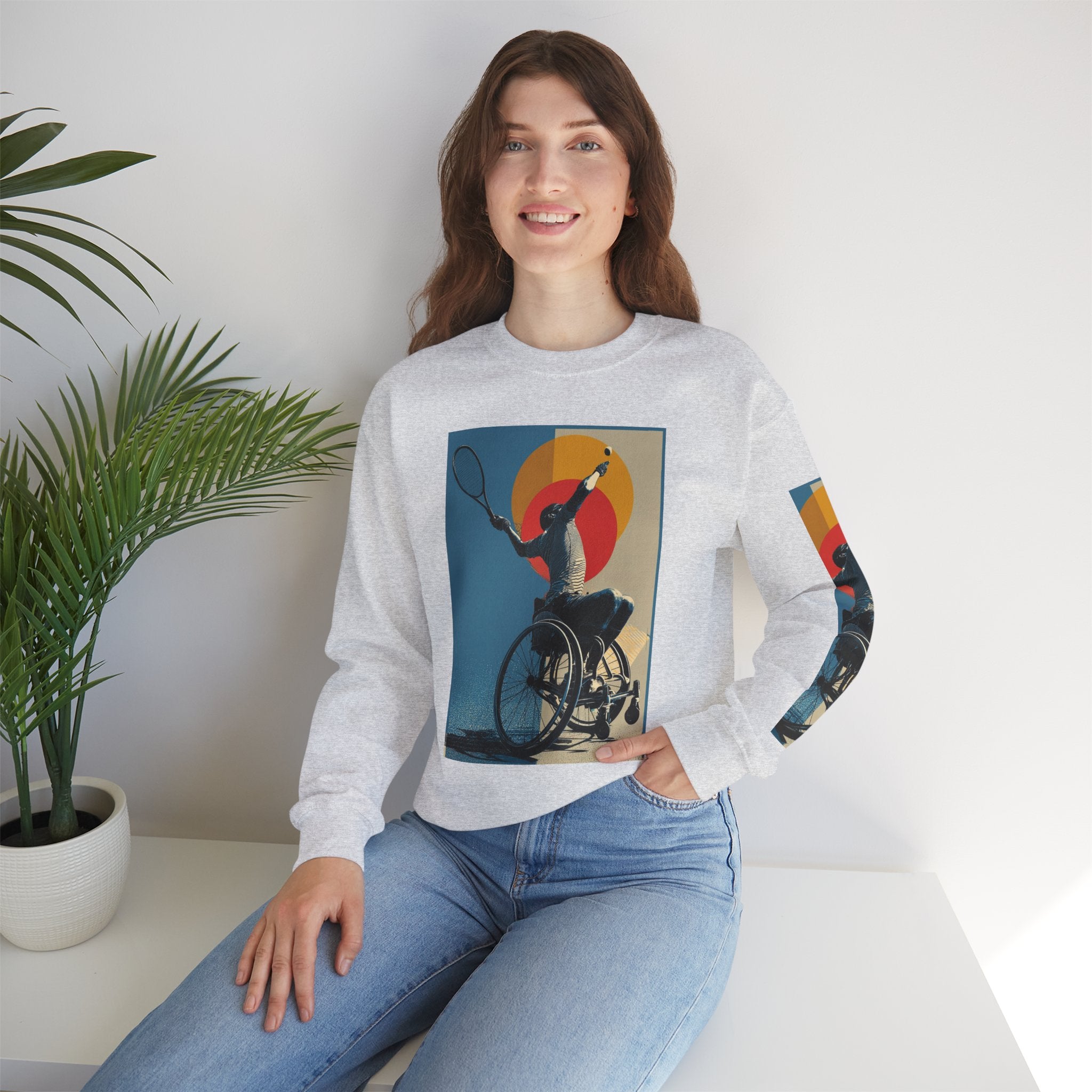 Inclusive WheelChair Tennis Sports Themed Sweatshirt for Empowerment, Unisex Heavy Blend Crewneck, Inspirational Gift for Activists
