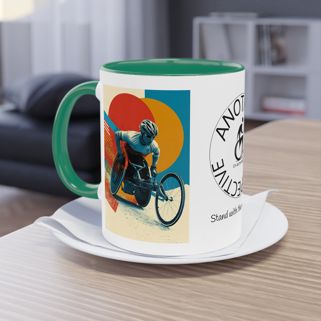 Dynamic Two-Tone Coffee Mug Wheelchair, Race-inspired Drinkware, Ideal Gift for Athletes, Motivational Morning Caffeine Boost, Sports Lover Cup