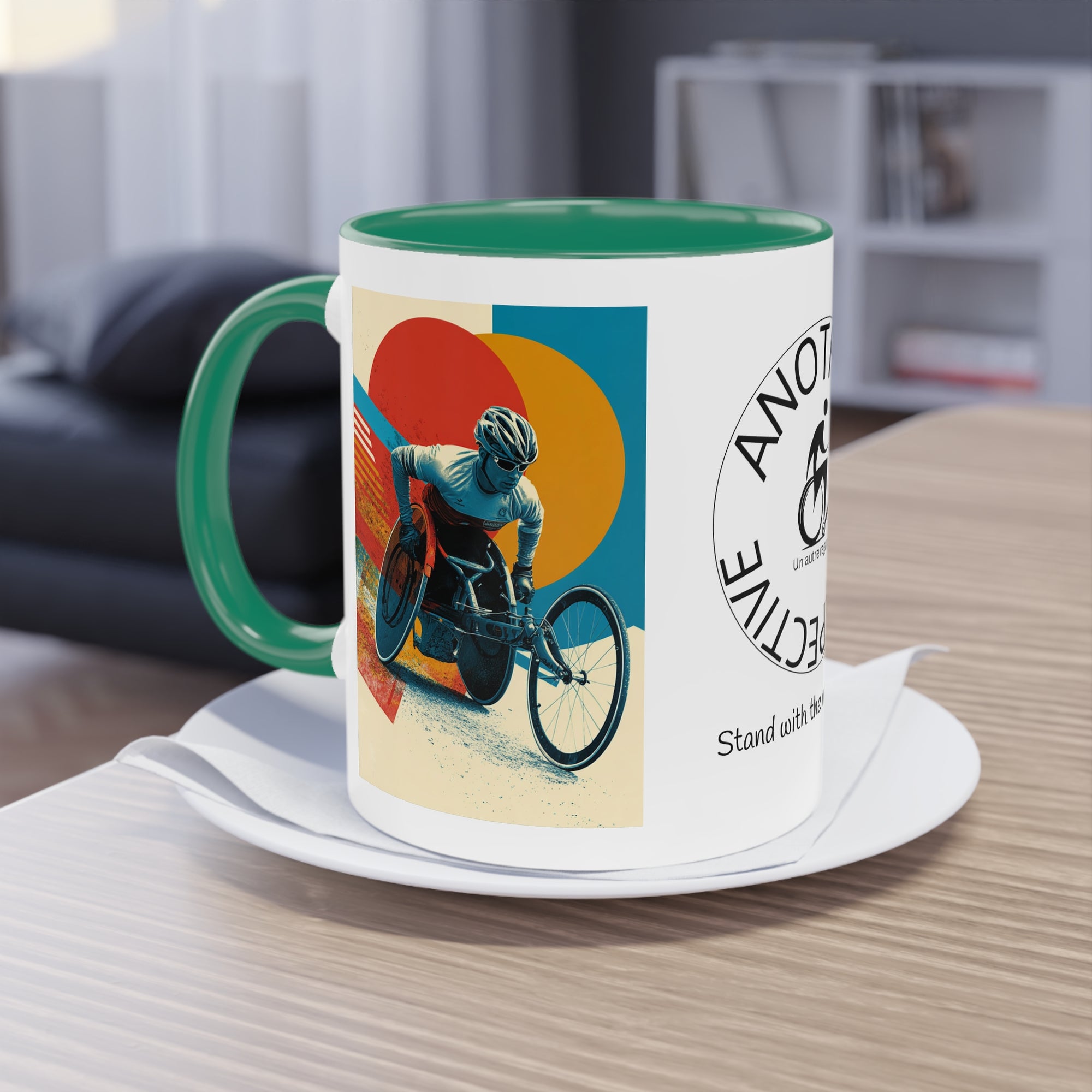 Dynamic Two-Tone Coffee Mug Wheelchair, Race-inspired Drinkware, Ideal Gift for Athletes, Motivational Morning Caffeine Boost, Sports Lover Cup