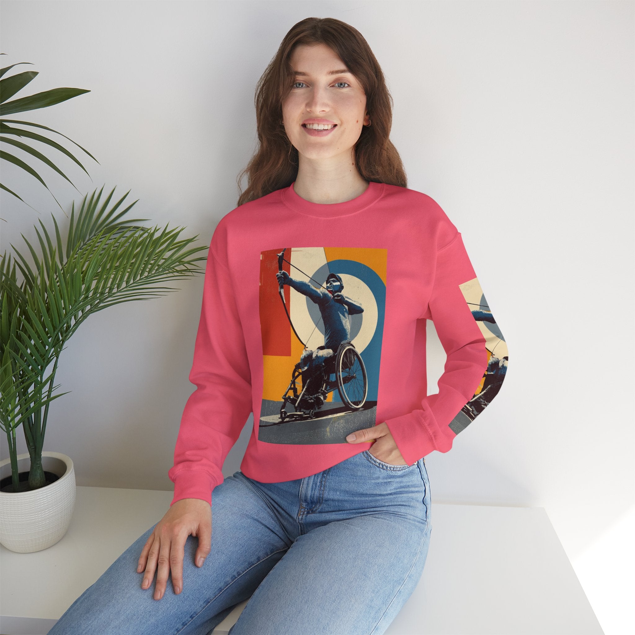 Inclusive WheelChair Archery Sports Themed Sweatshirt for Empowerment, Unisex Heavy Blend Crewneck, Inspirational Gift for Activists