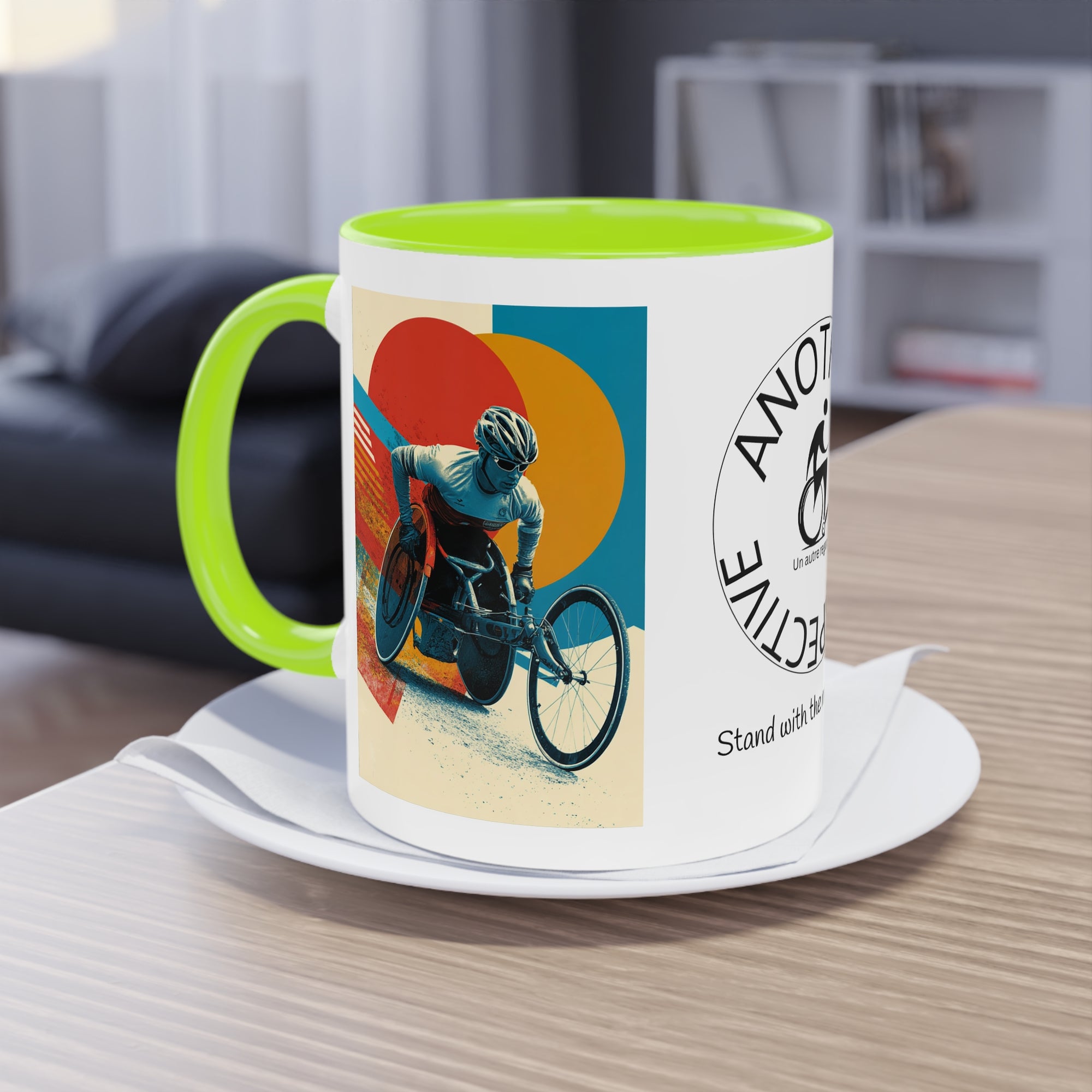 Dynamic Two-Tone Coffee Mug Wheelchair, Race-inspired Drinkware, Ideal Gift for Athletes, Motivational Morning Caffeine Boost, Sports Lover Cup