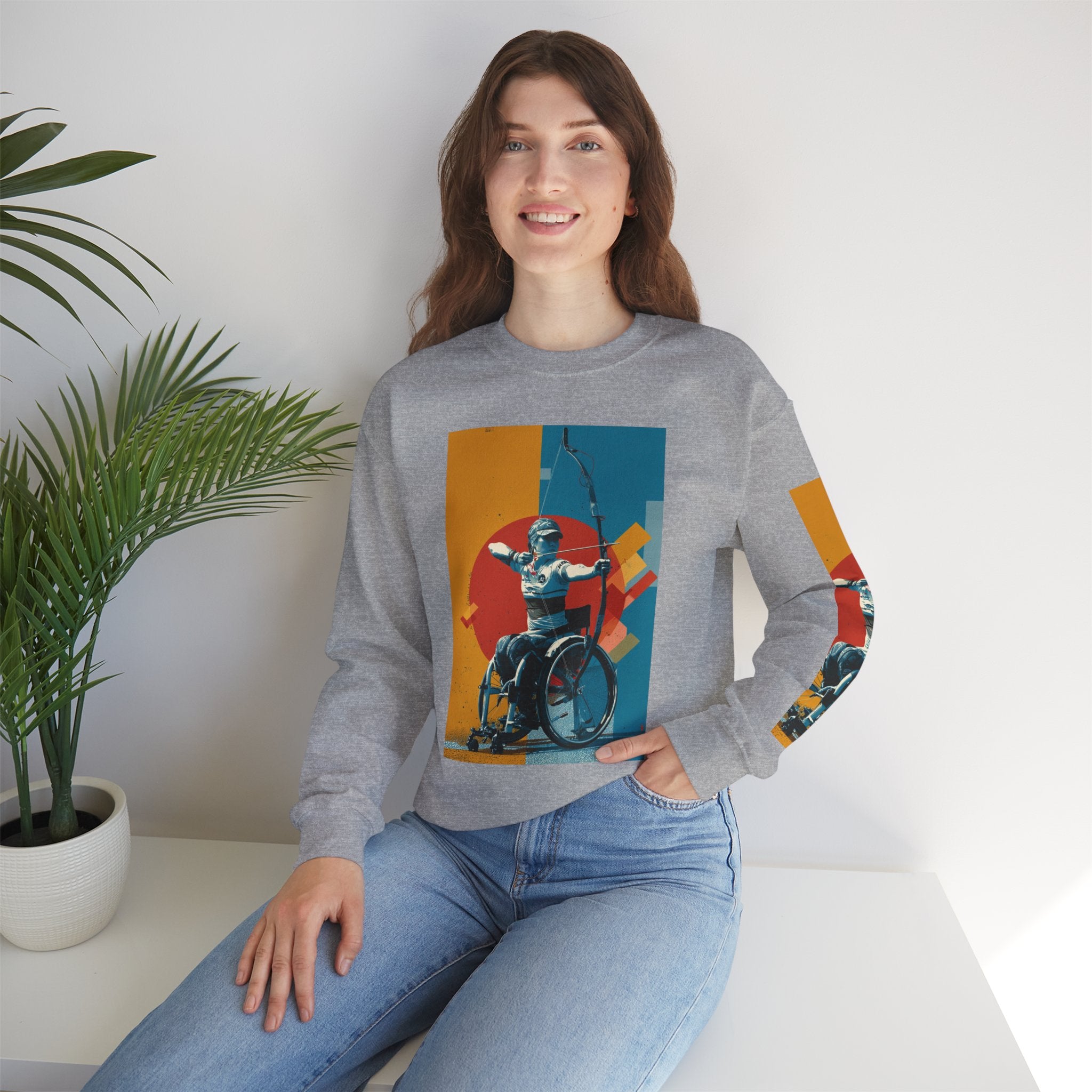 nclusive WheelChair Archery Sports Themed Sweatshirt for Empowerment, Unisex Heavy Blend Crewneck, Inspirational Gift for Activists