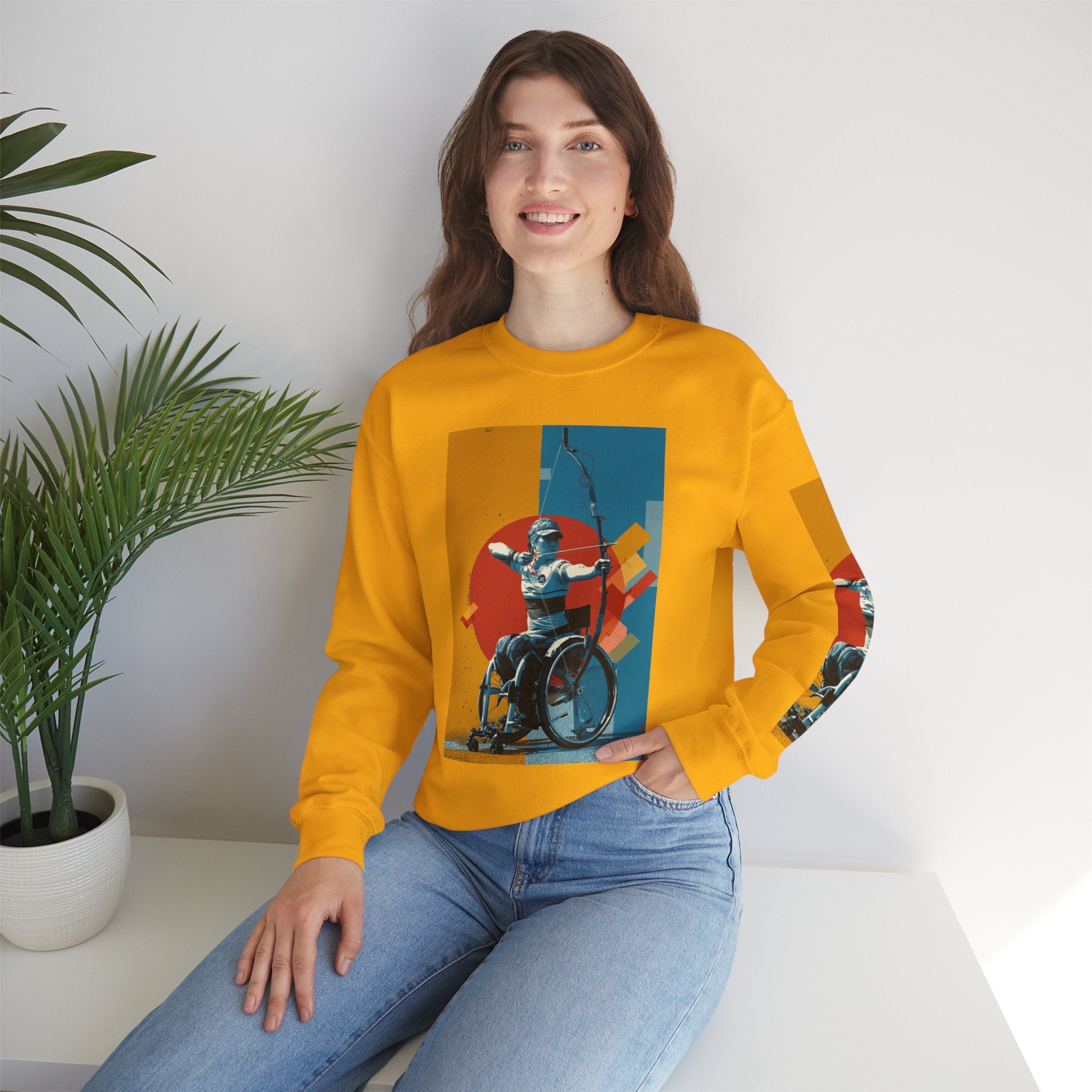nclusive WheelChair Archery Sports Themed Sweatshirt for Empowerment, Unisex Heavy Blend Crewneck, Inspirational Gift for Activists
