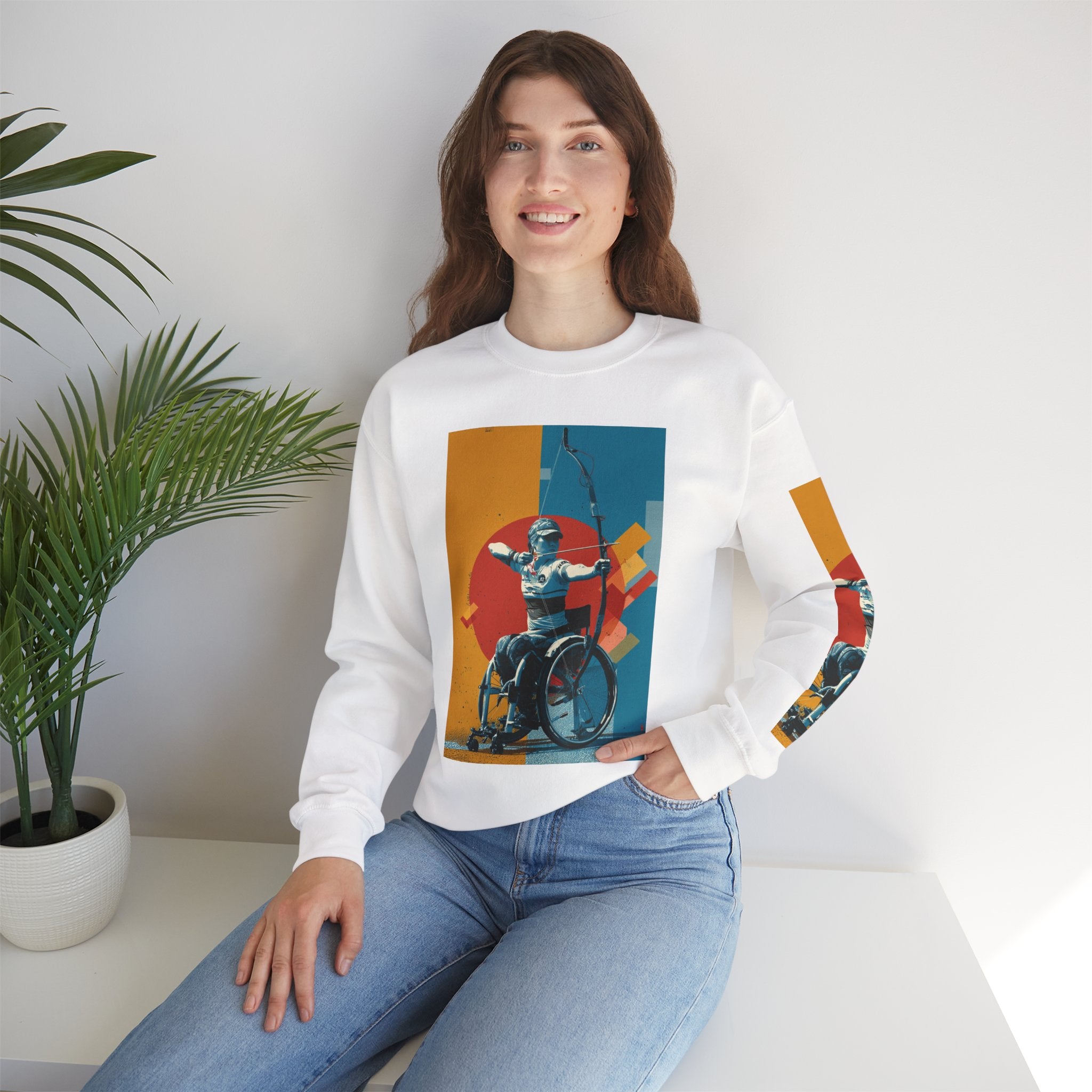 nclusive WheelChair Archery Sports Themed Sweatshirt for Empowerment, Unisex Heavy Blend Crewneck, Inspirational Gift for Activists