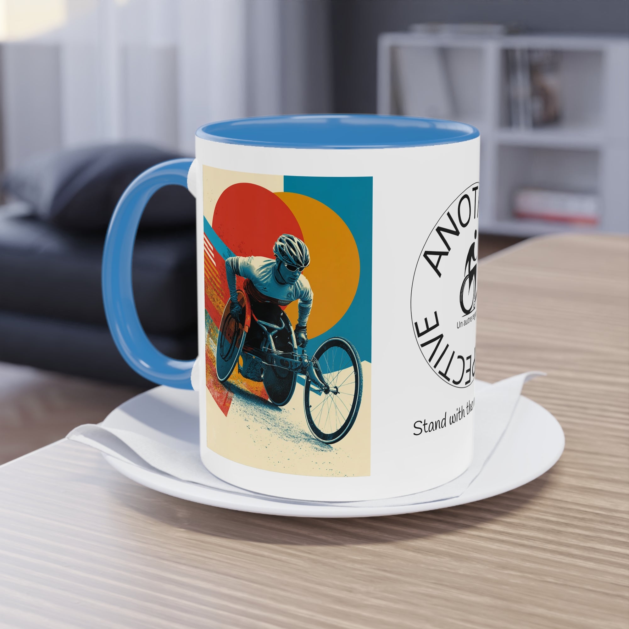 Dynamic Two-Tone Coffee Mug Wheelchair, Race-inspired Drinkware, Ideal Gift for Athletes, Motivational Morning Caffeine Boost, Sports Lover Cup