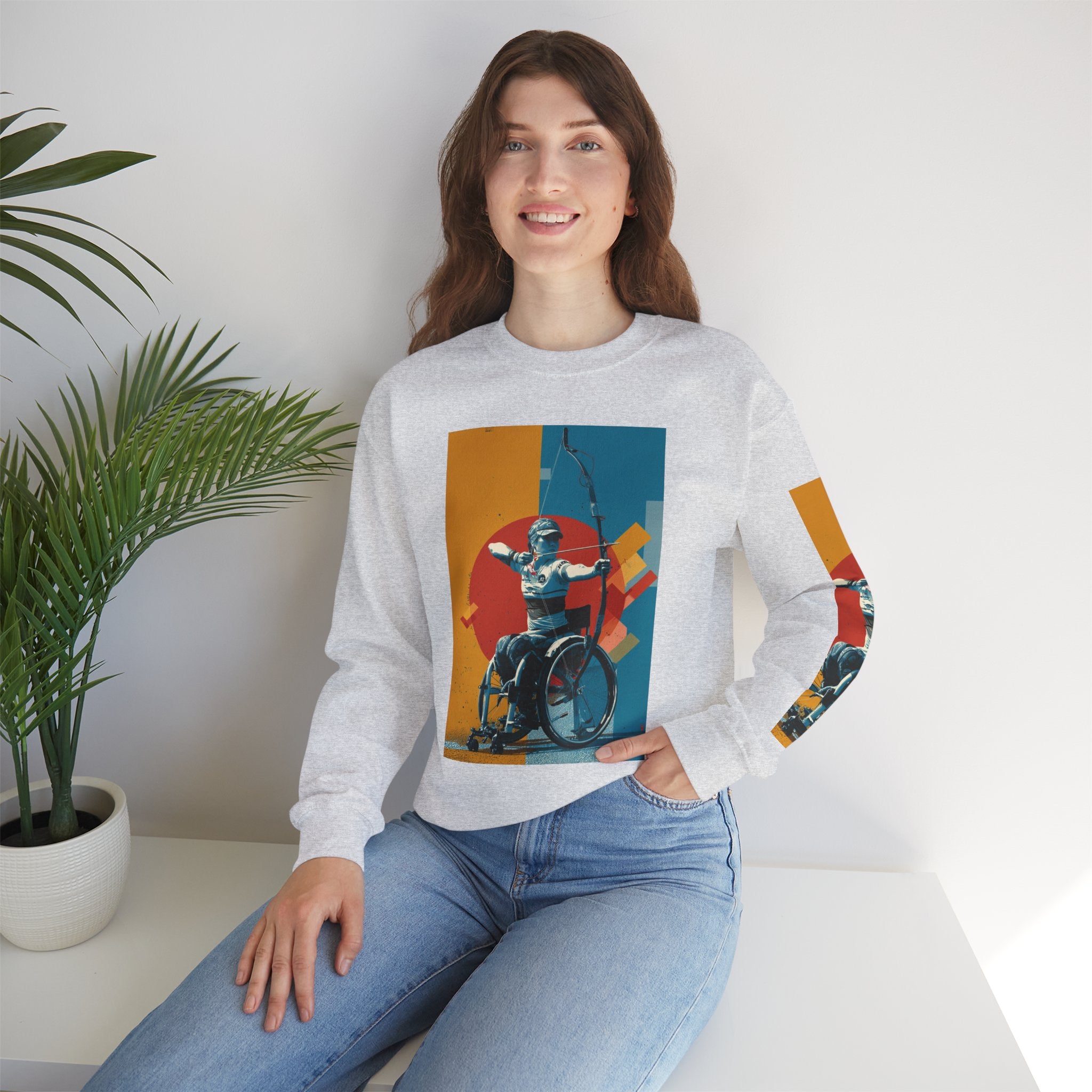 nclusive WheelChair Archery Sports Themed Sweatshirt for Empowerment, Unisex Heavy Blend Crewneck, Inspirational Gift for Activists