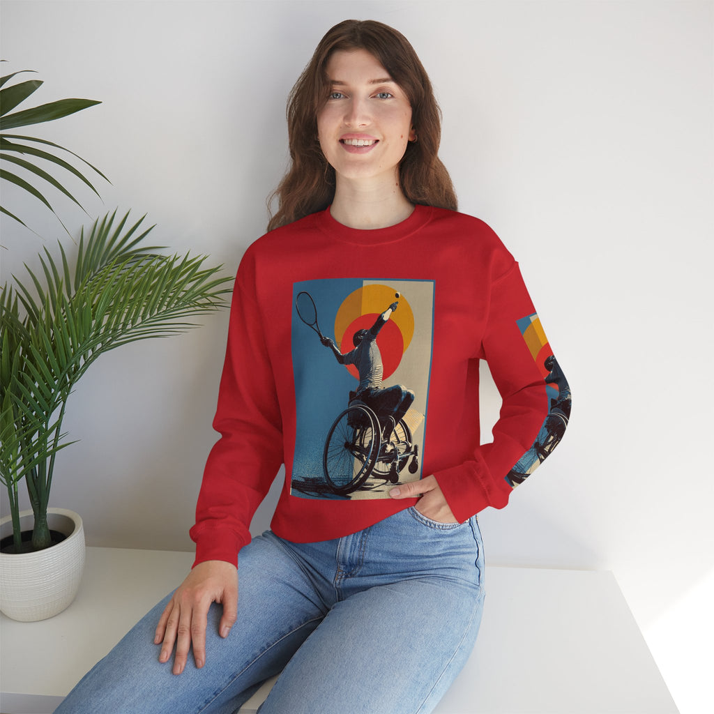 Inclusive WheelChair Tennis Sports Themed Sweatshirt for Empowerment, Unisex Heavy Blend Crewneck, Inspirational Gift for Activists