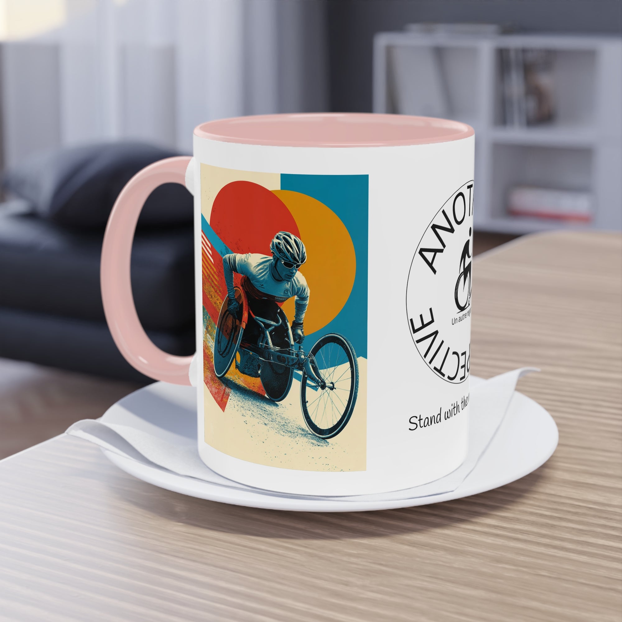 Dynamic Two-Tone Coffee Mug Wheelchair, Race-inspired Drinkware, Ideal Gift for Athletes, Motivational Morning Caffeine Boost, Sports Lover Cup
