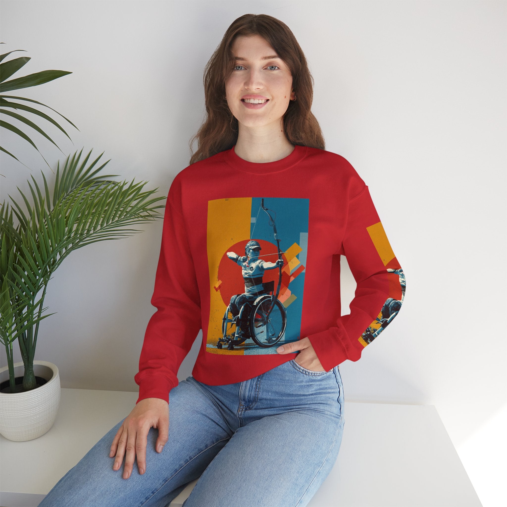 nclusive WheelChair Archery Sports Themed Sweatshirt for Empowerment, Unisex Heavy Blend Crewneck, Inspirational Gift for Activists