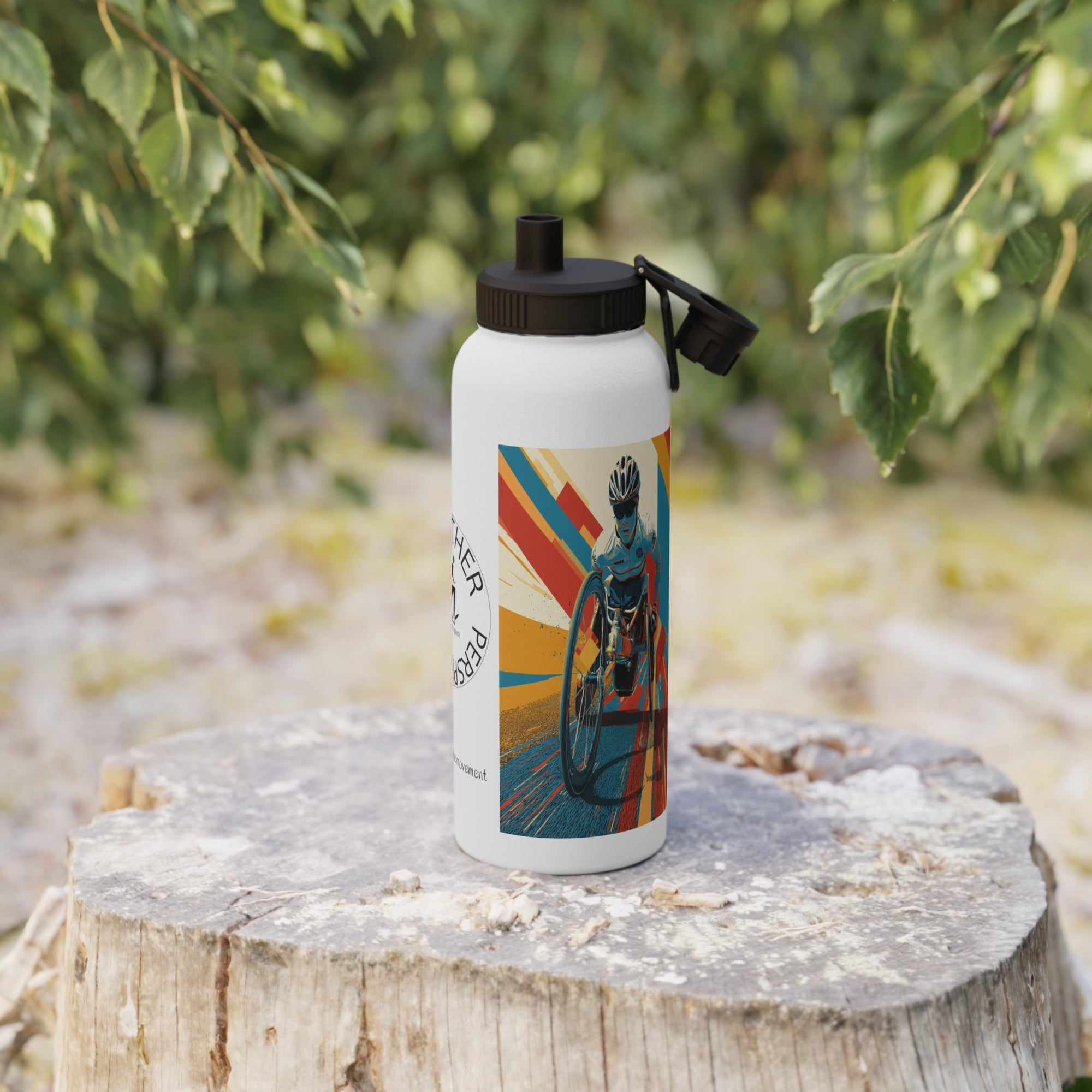 Vibrant Wheelchair Water Bottle , Stainless Steel Sports Bottle, Eco-Friendly Hydration, Outdoor Adventure Gear, Unique Gift for Cyclists
