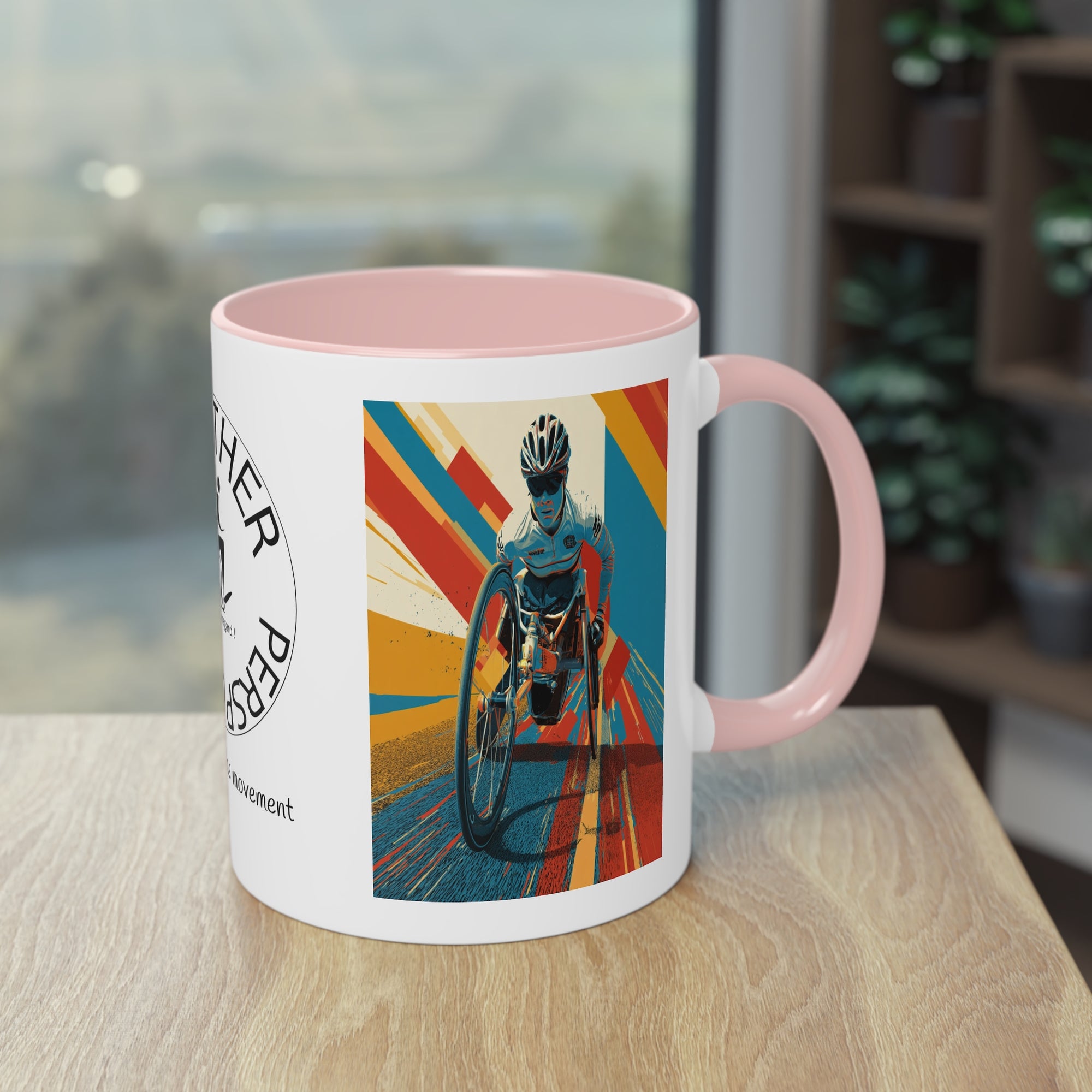 Dynamic Two-Tone Coffee Mug Wheelchair, Race-inspired Drinkware, Ideal Gift for Athletes, Motivational Morning Caffeine Boost, Sports Lover Cup
