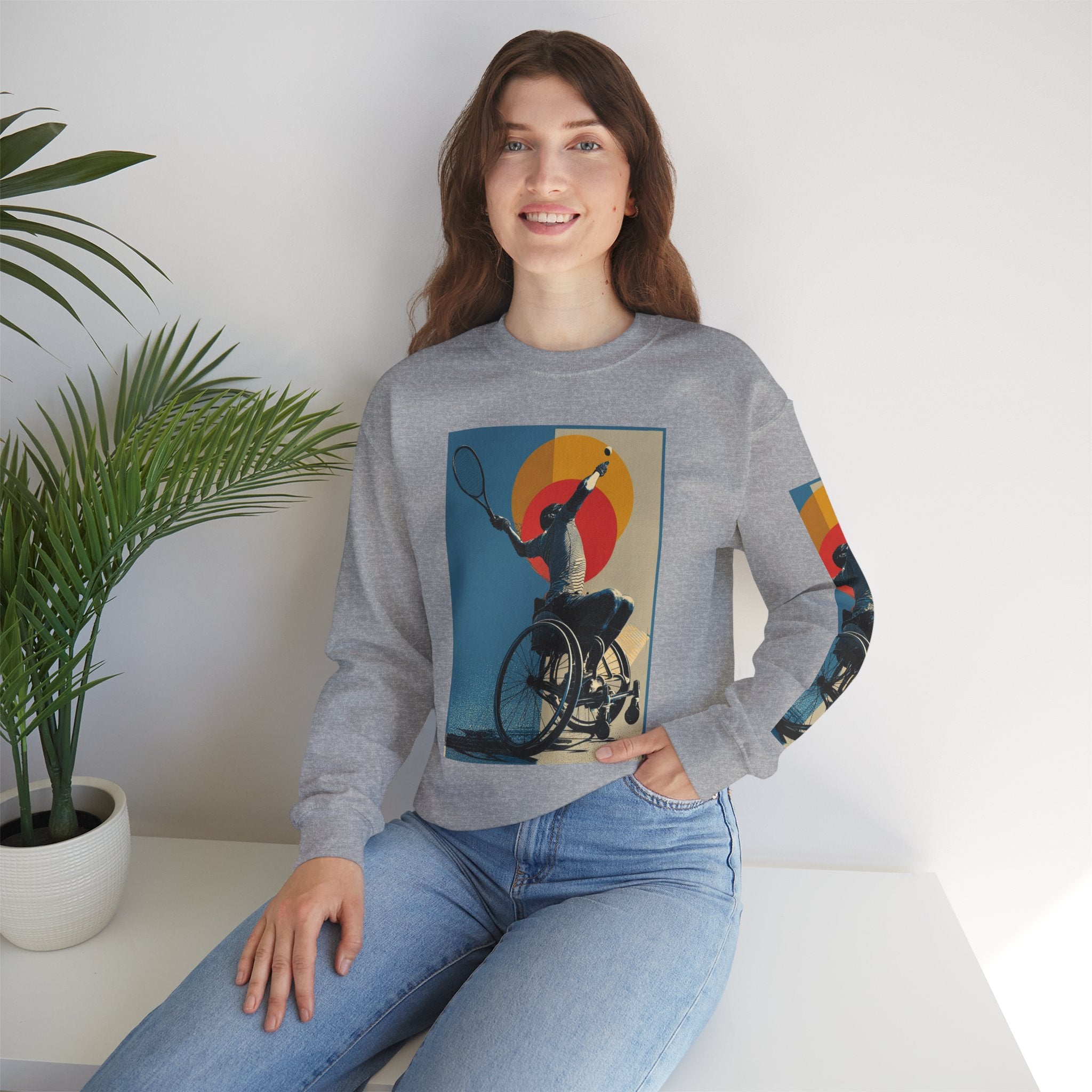 Inclusive WheelChair Tennis Sports Themed Sweatshirt for Empowerment, Unisex Heavy Blend Crewneck, Inspirational Gift for Activists