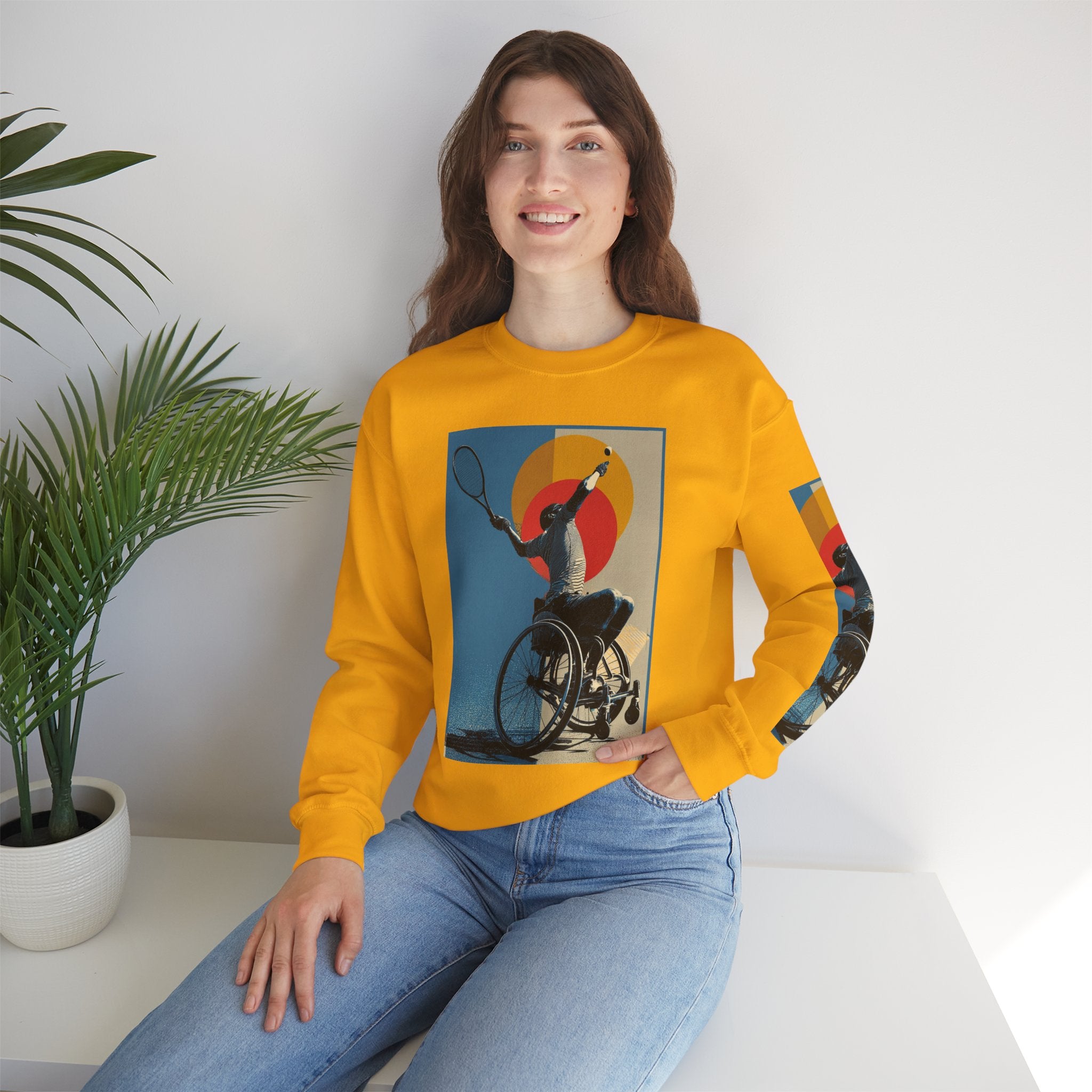 Inclusive WheelChair Tennis Sports Themed Sweatshirt for Empowerment, Unisex Heavy Blend Crewneck, Inspirational Gift for Activists